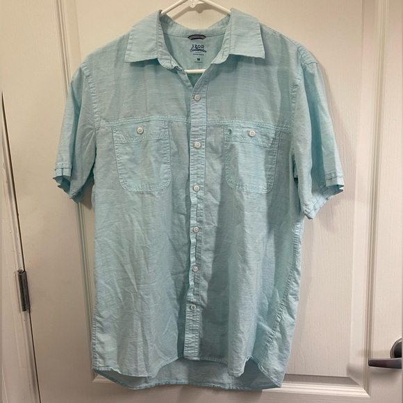 IZOD Saltwater Men's M Blue Striped Short Sleeve Button-Up Shirt Casual - Picture 1 of 6
